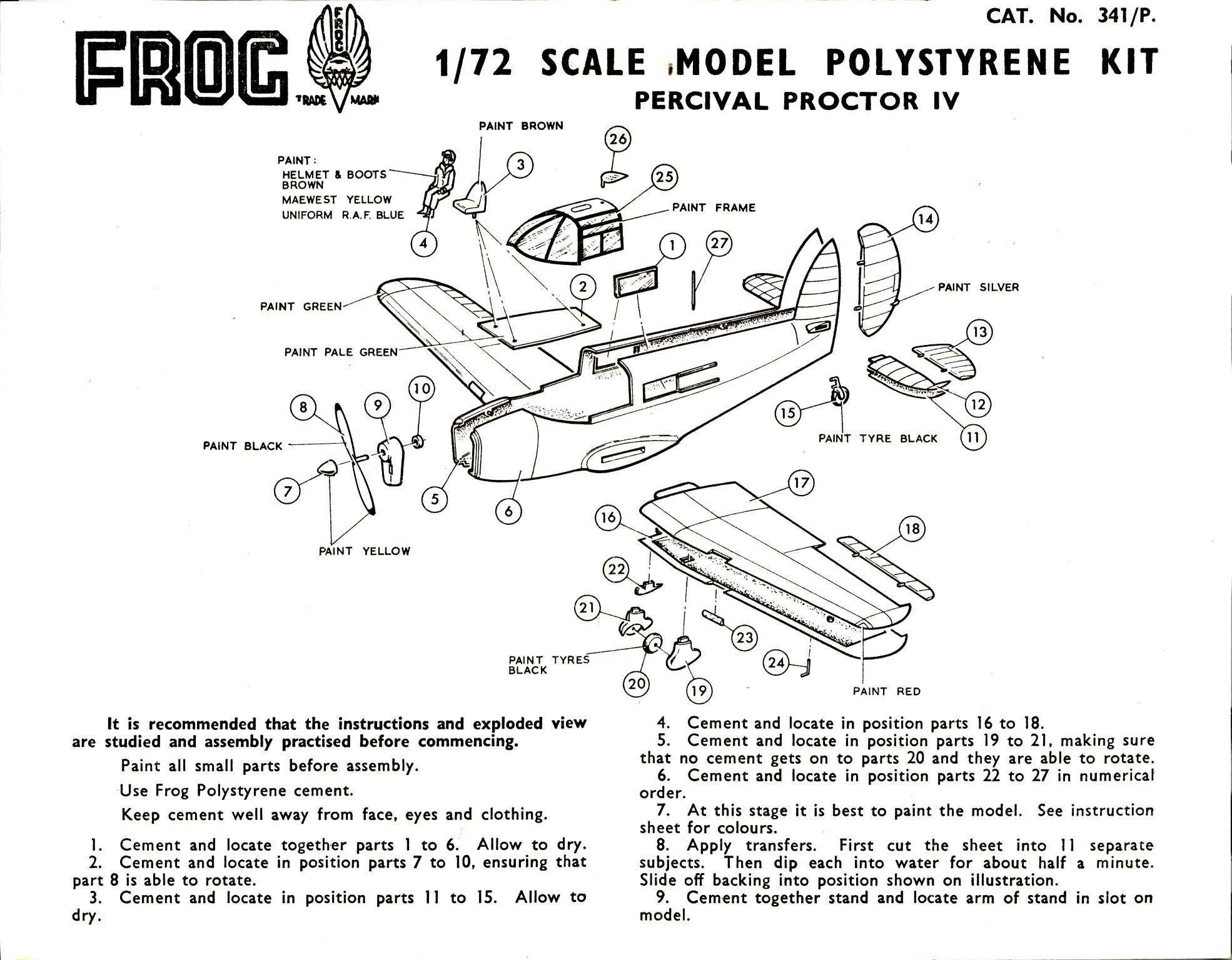 FROG 341/P Percival Proctor IV, IMA Ltd, 1964, assembly instructions